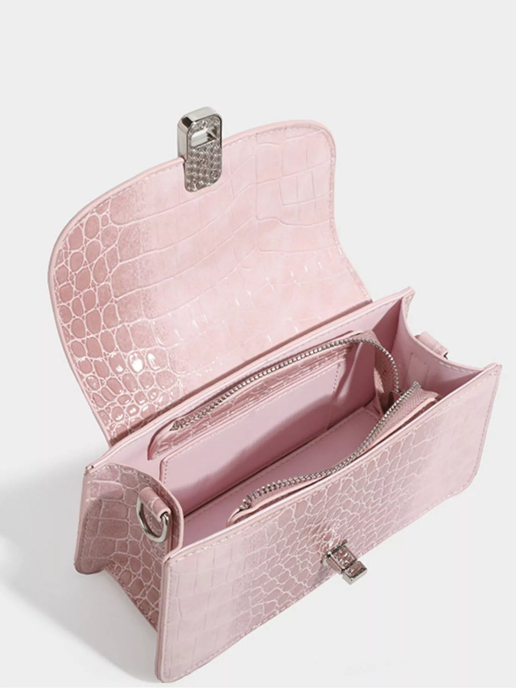 Crocodile Embossed Flap Crossbody Bag