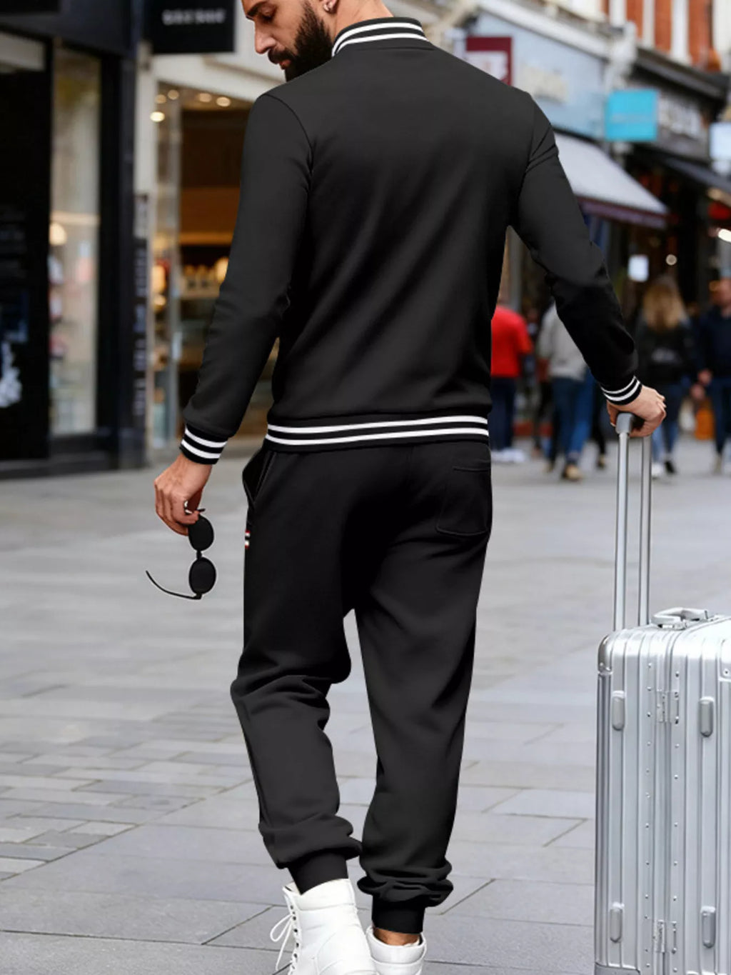 Men's Full Size Striped Long Sleeve Top and Pants Set Plus Size