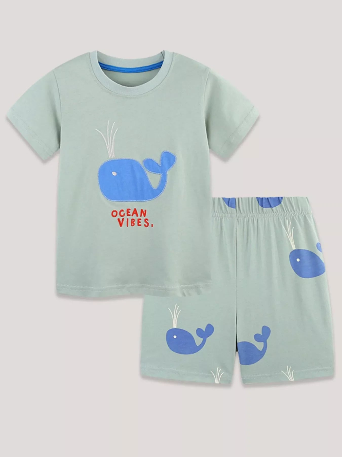 Children's Ocean Vibes Whale Embroidered Tee and Shorts Set