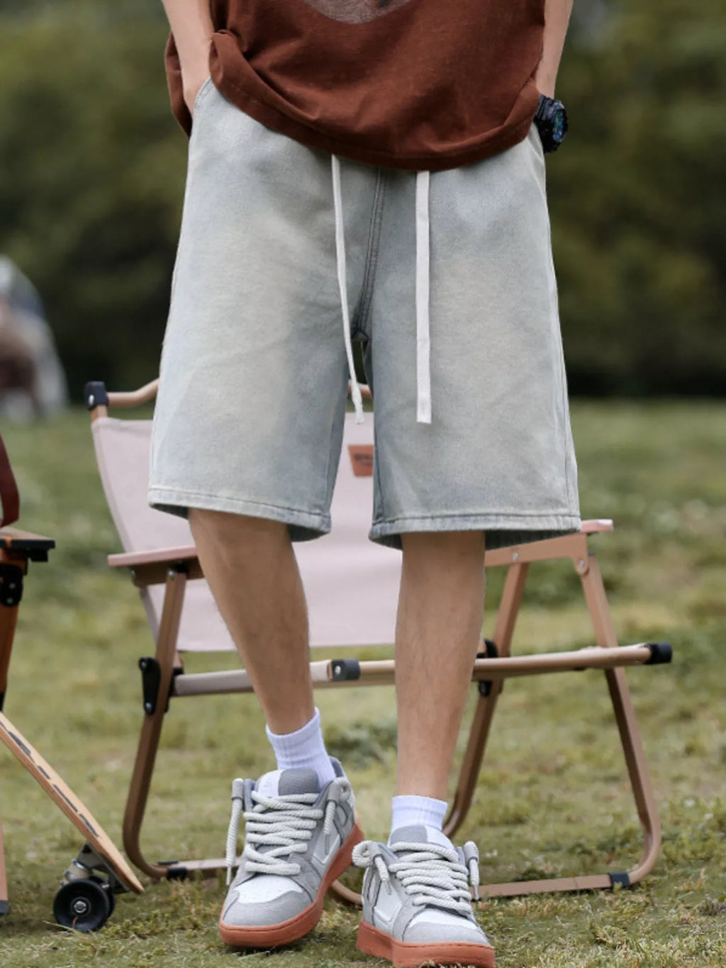 Men's Plus Size Loose Fit Denim Shorts with Drawstring