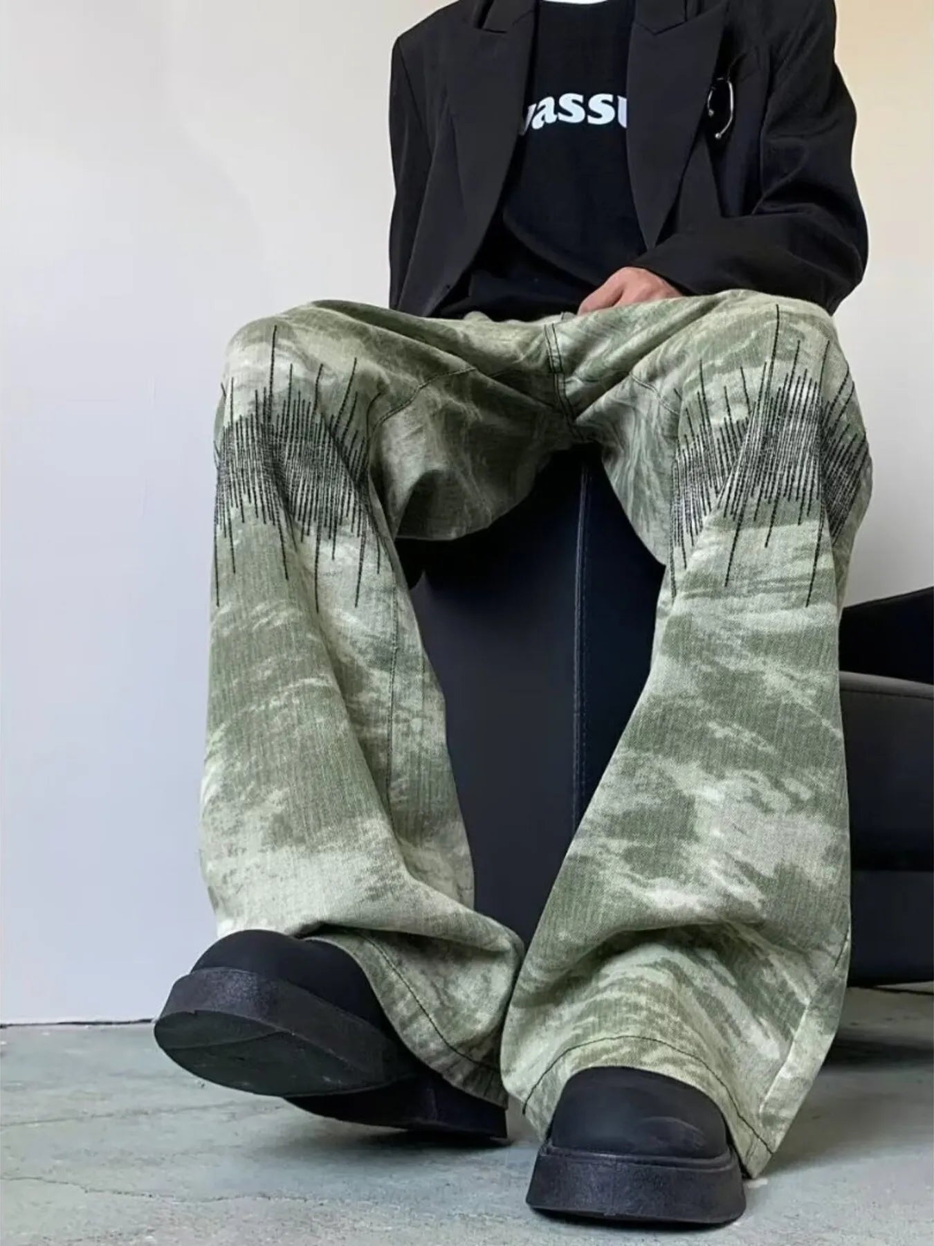 Men's Full Size Abstract Print Wide Leg Jeans Plus Size