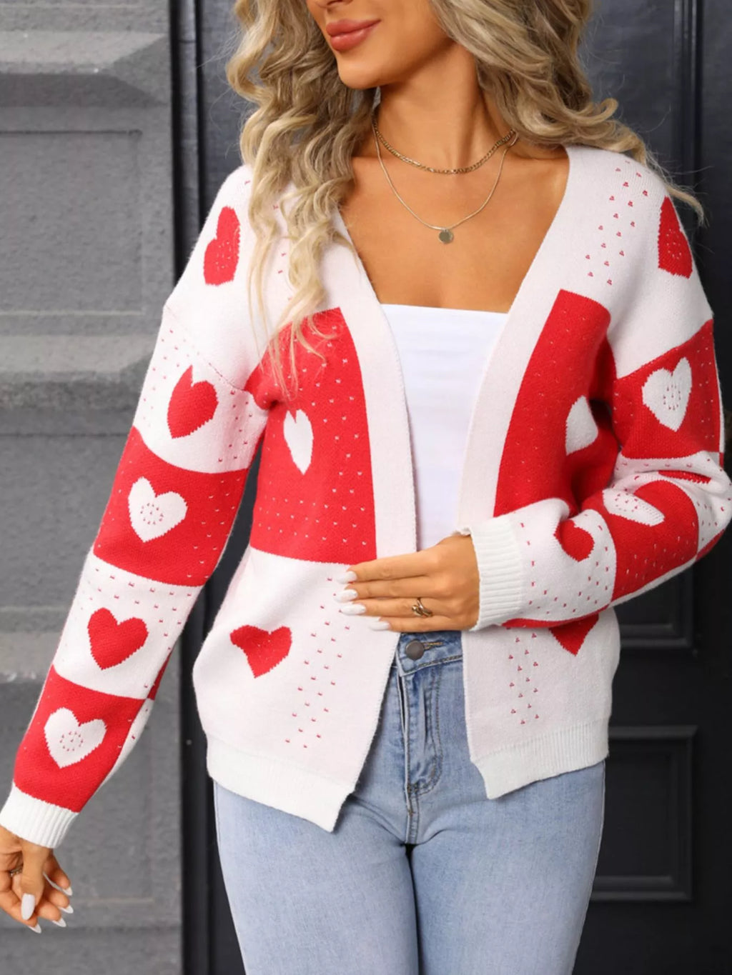 Valentine's Day Heart Pattern Knit Cardigan