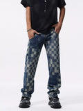 Men's Checkerboard Pattern Relaxed Fit Jeans