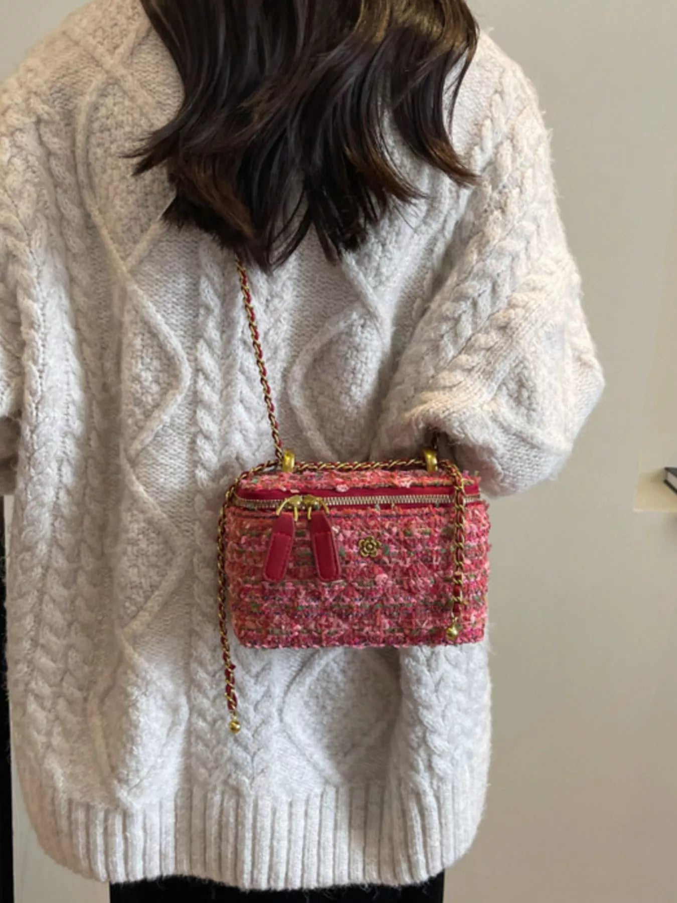 Tweed Crossbody Bag with Chain Strap