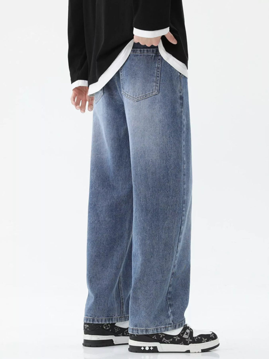 Men's Full Size Wash Wide Leg Jeans Plus Size