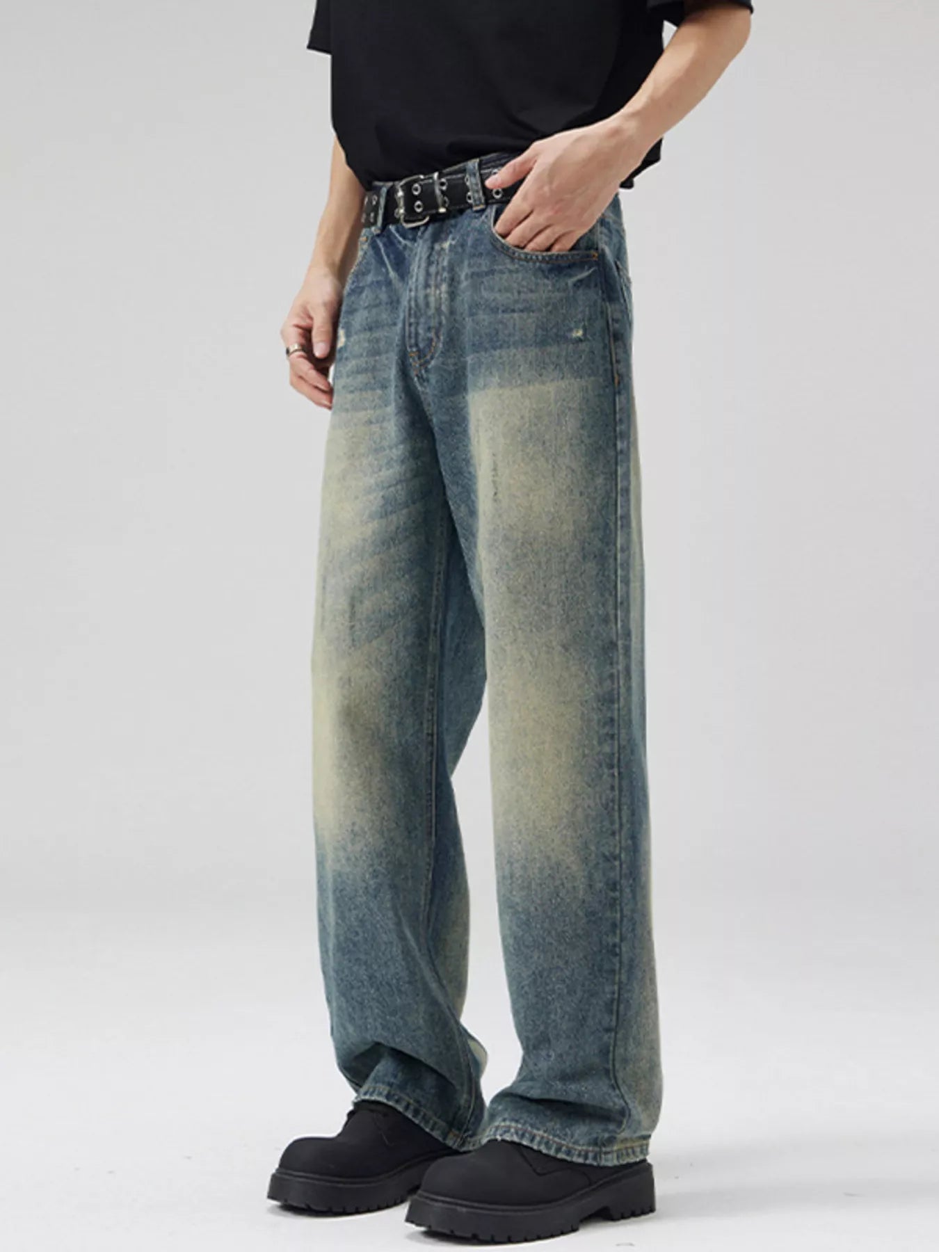 Men's Full Size Vintage Wash Wide Leg Jeans Plus Size