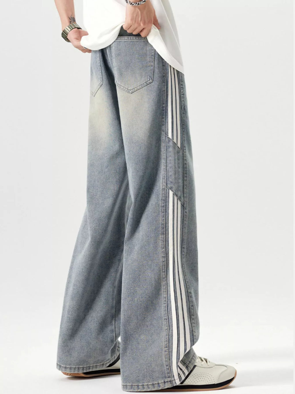 Men's Plus Size Wide Leg Jeans with Side Stripes