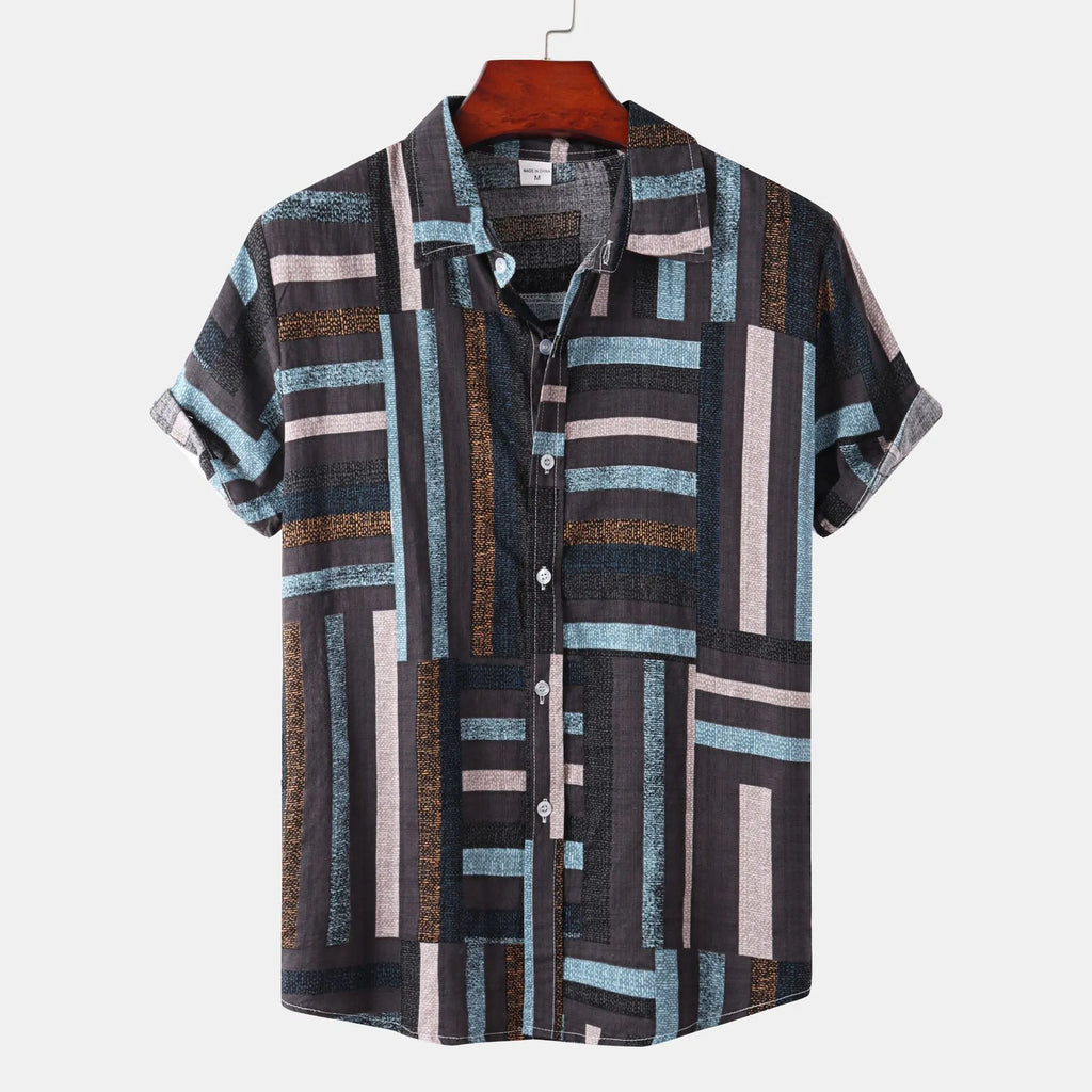 Men's Plus Size Geometric Print Short Sleeve Casual Shirt