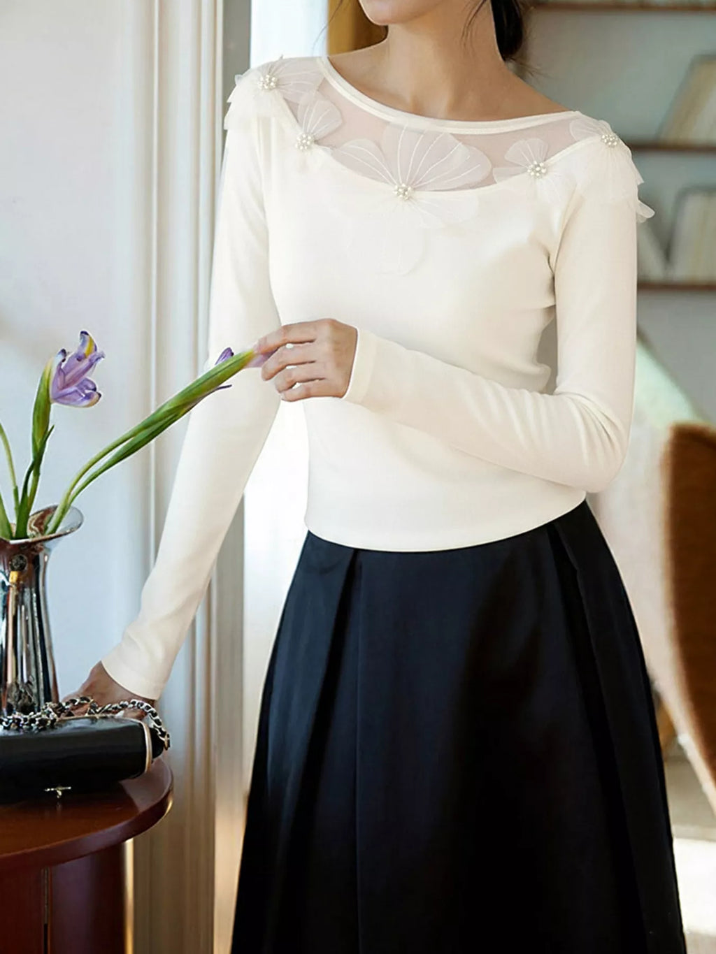 Floral Applique Long Sleeve T-Shirt