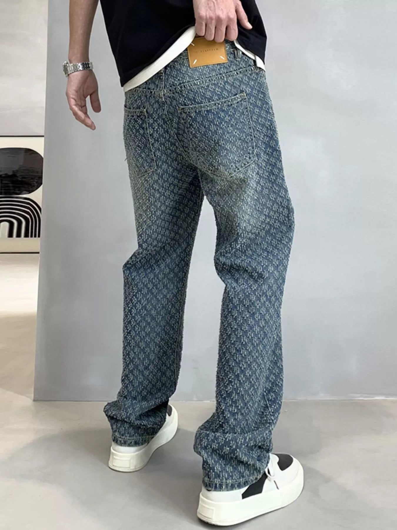 Men's Textured Pattern Relaxed Fit Jeans