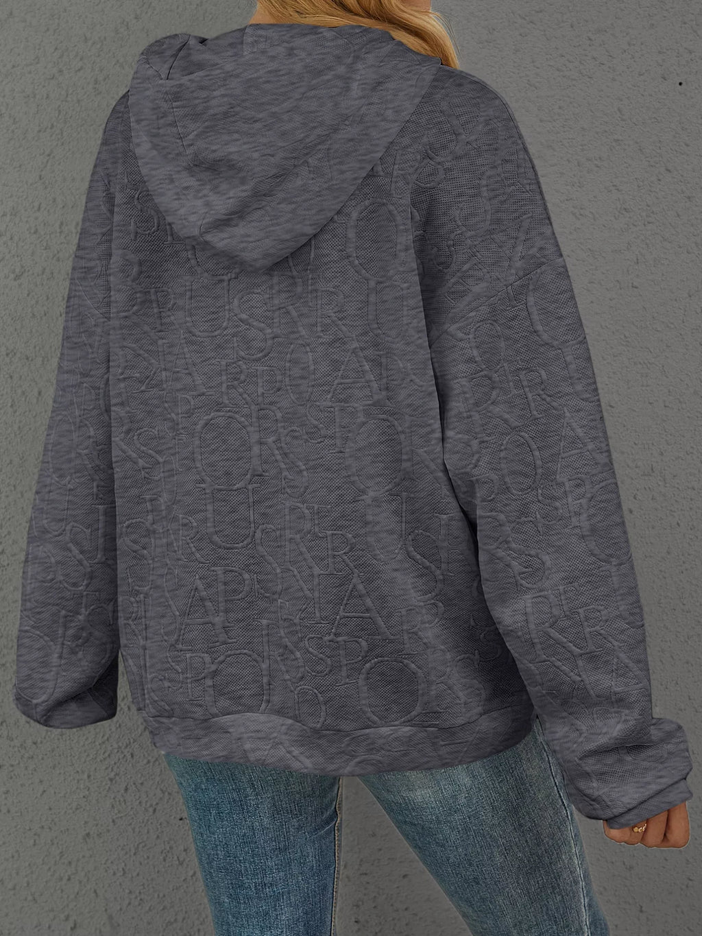 Full Size Embossed Lettering Casual Hoodie Plus Size