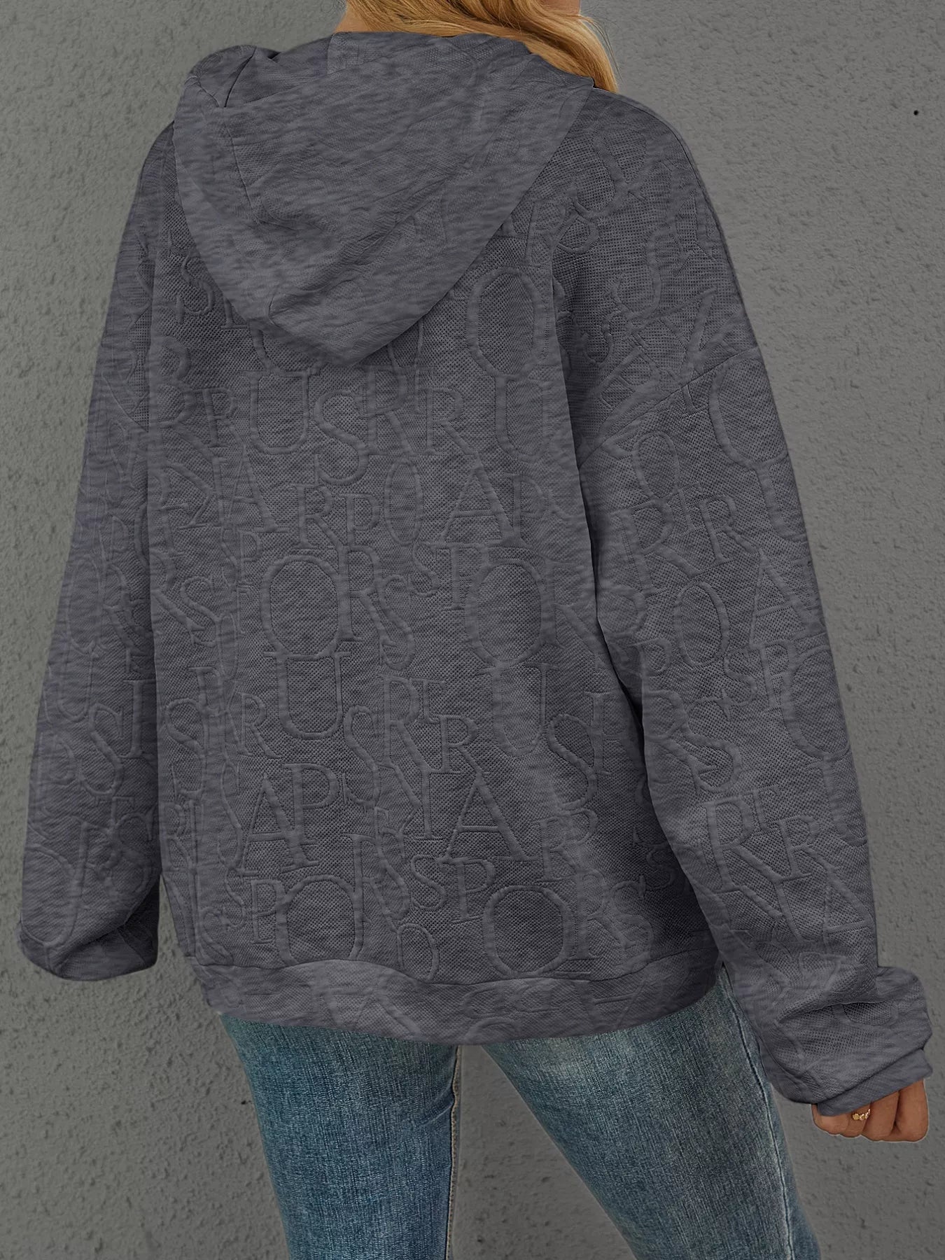 Full Size Embossed Lettering Casual Hoodie Plus Size