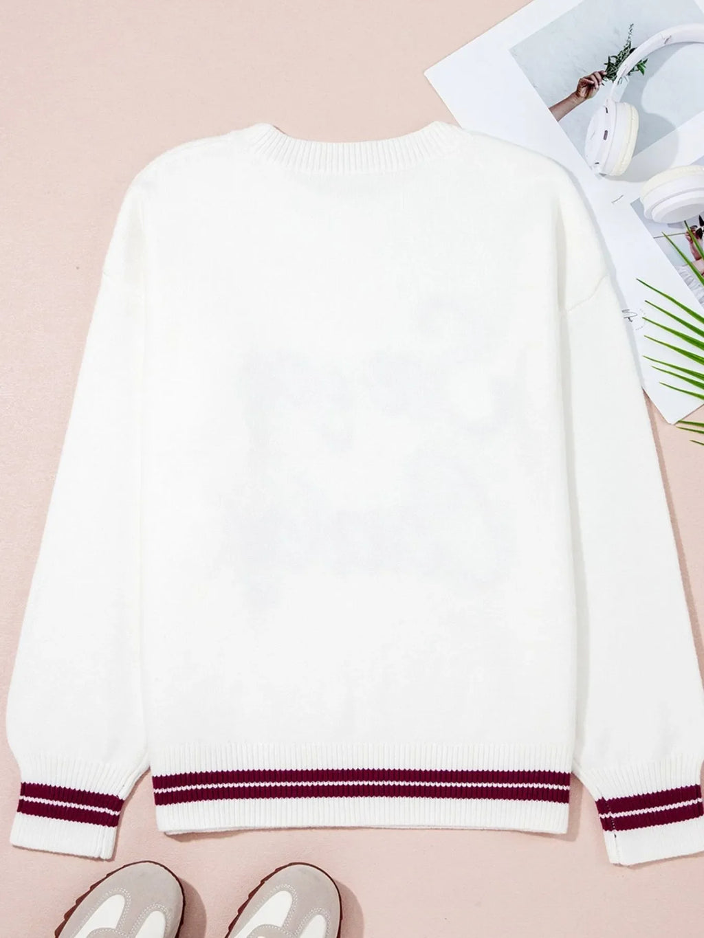 Letter Contrast Hem Round Neck Sweater