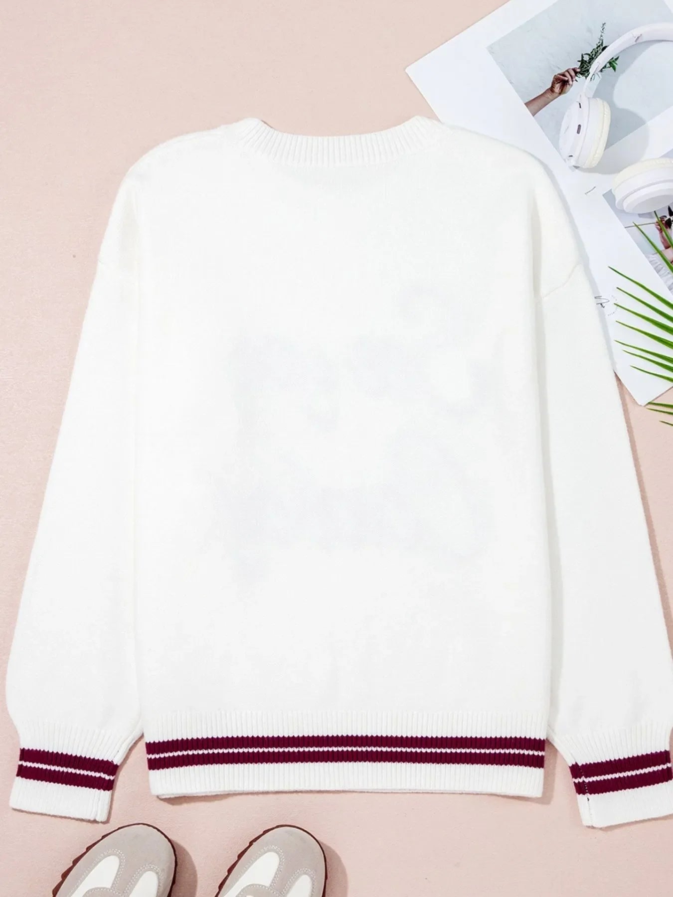 Letter Contrast Hem Round Neck Sweater