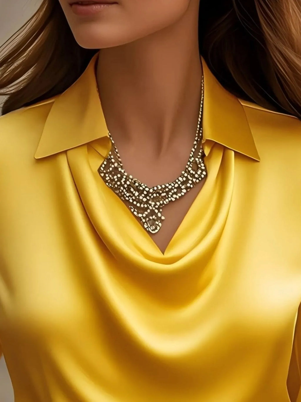 Satin Collar Long Sleeve Blouse