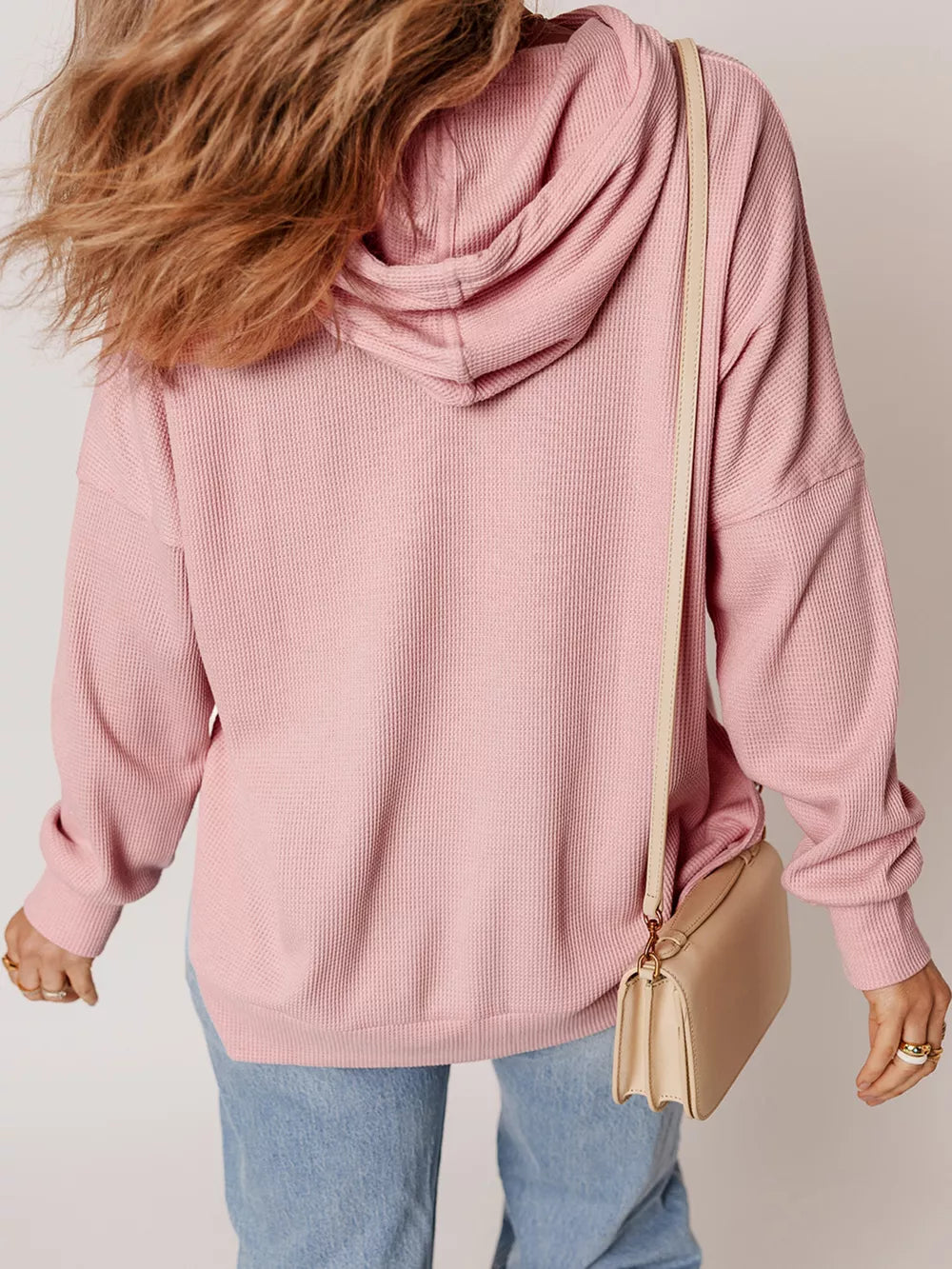 Waffle Knit Fleece Lined High Low Oversized Hoodie