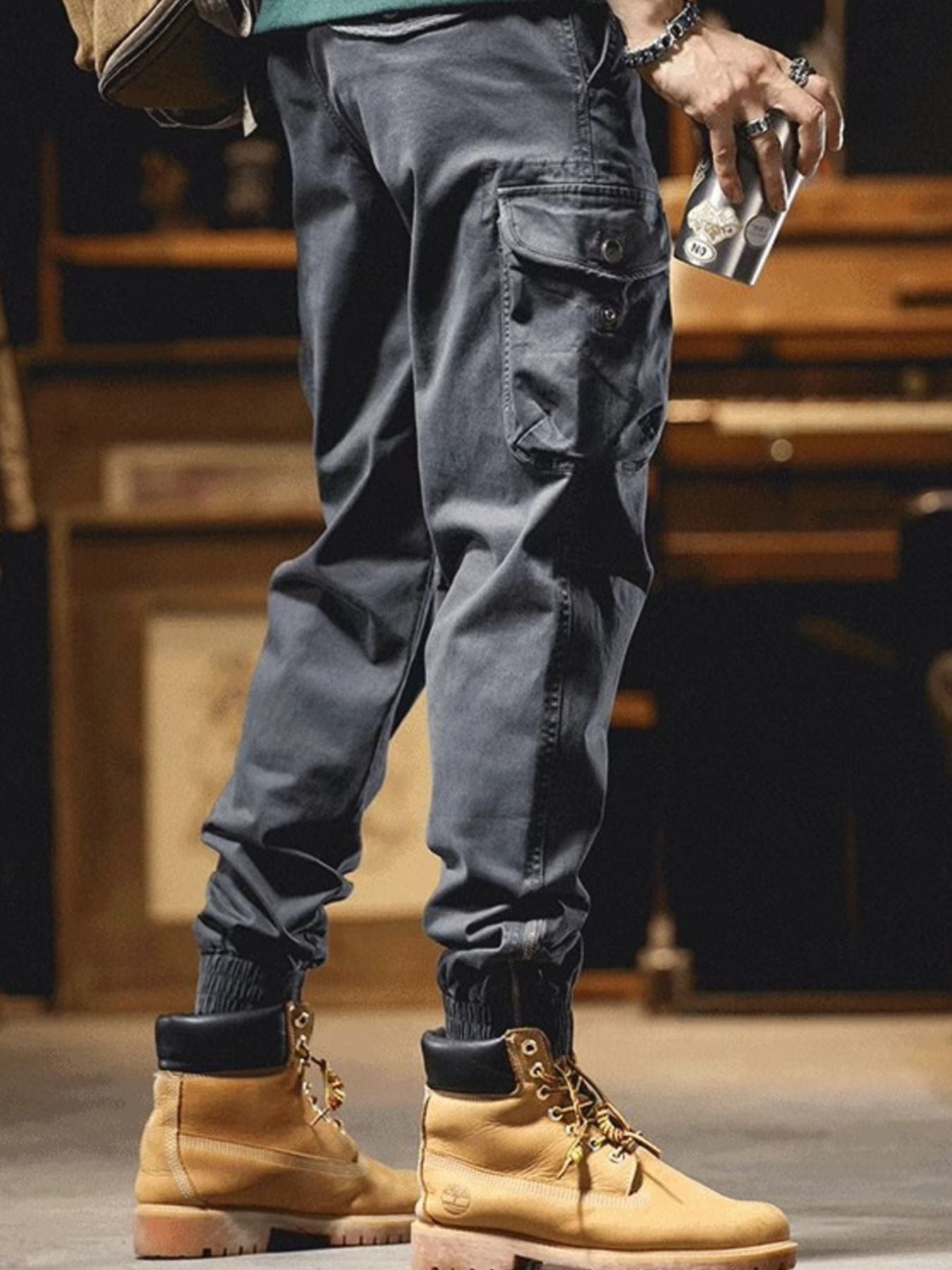 Men's Plus Size Casual Cargo Pants with Elastic Cuff