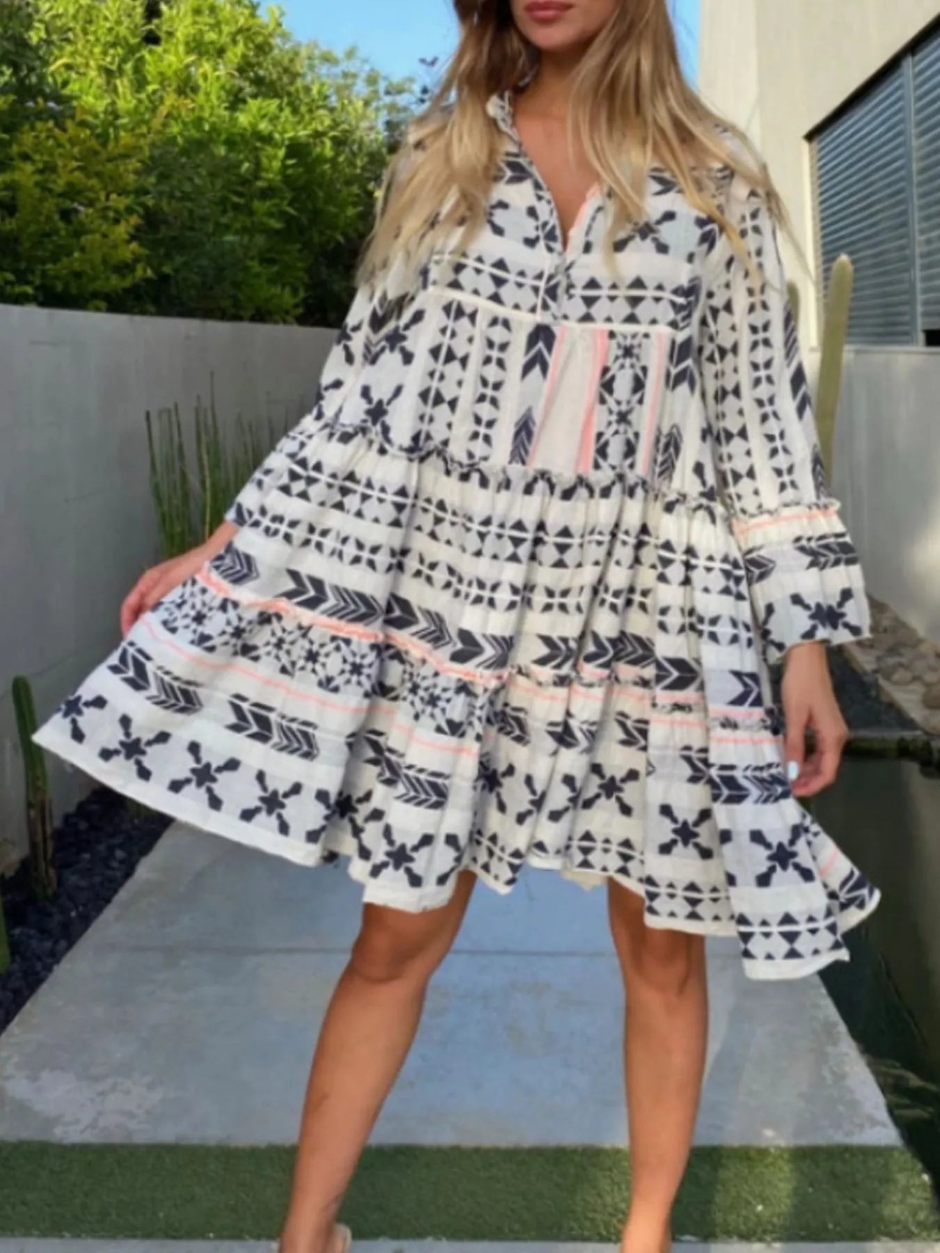 Printed Tiered Babydoll Dress