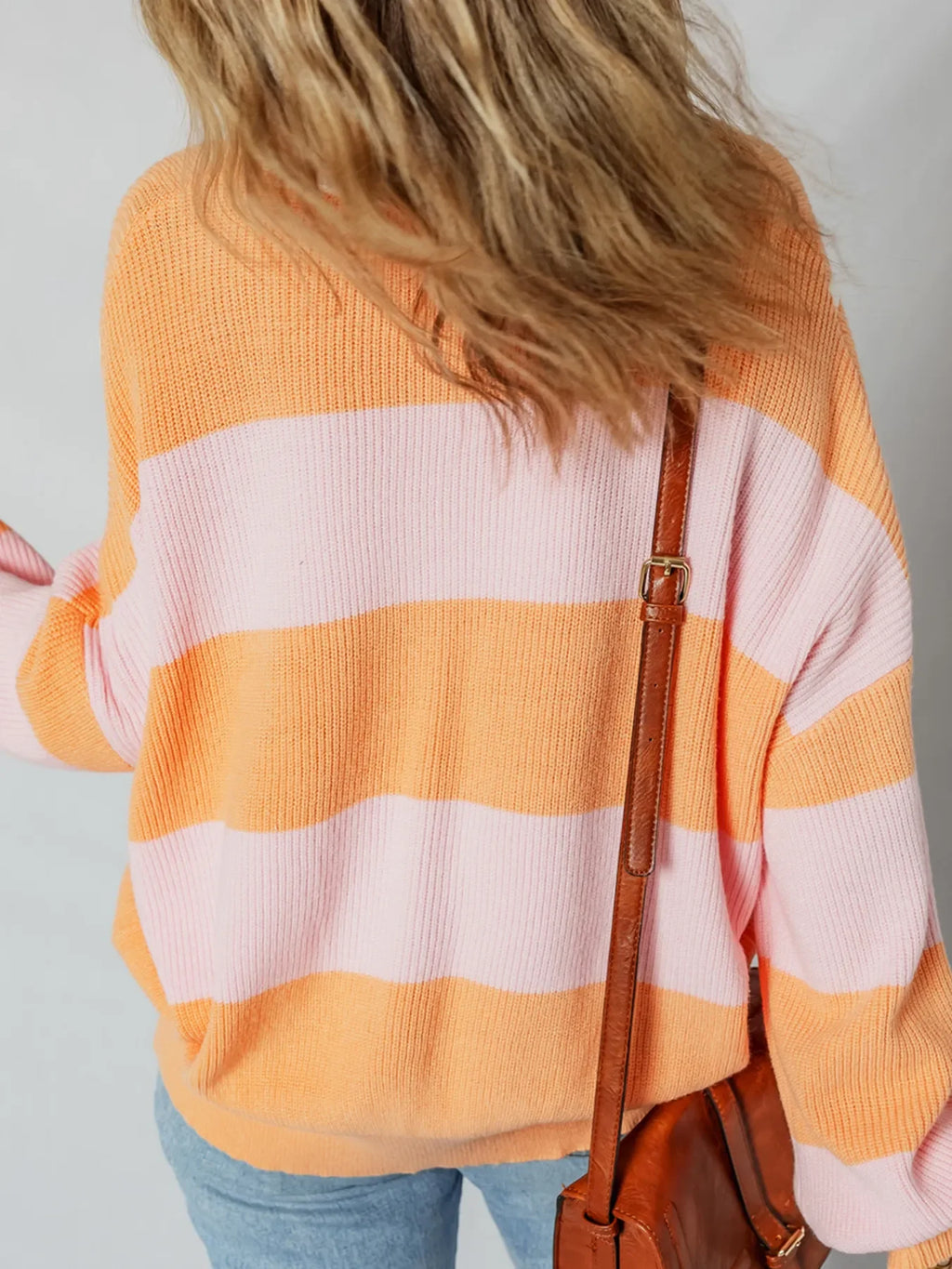 Stripe Color Block Half Zip Oversize Sweater