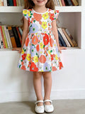 Children's Floral Print Ruffle Sleeve Casual Dress