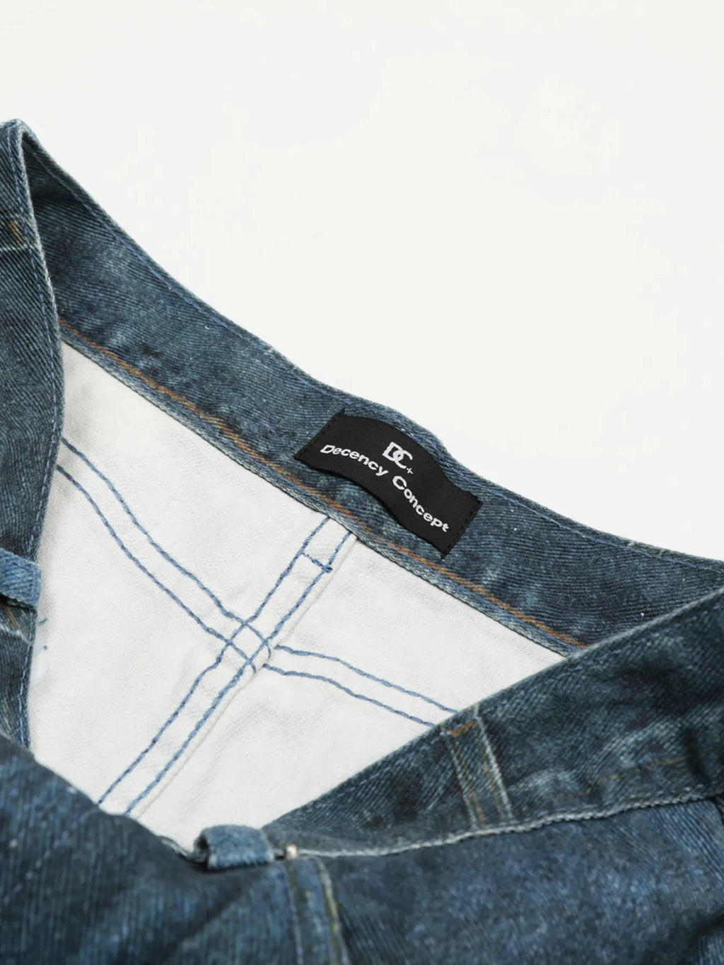 Men's Washed Patchwork Wide Leg Curved Jeans