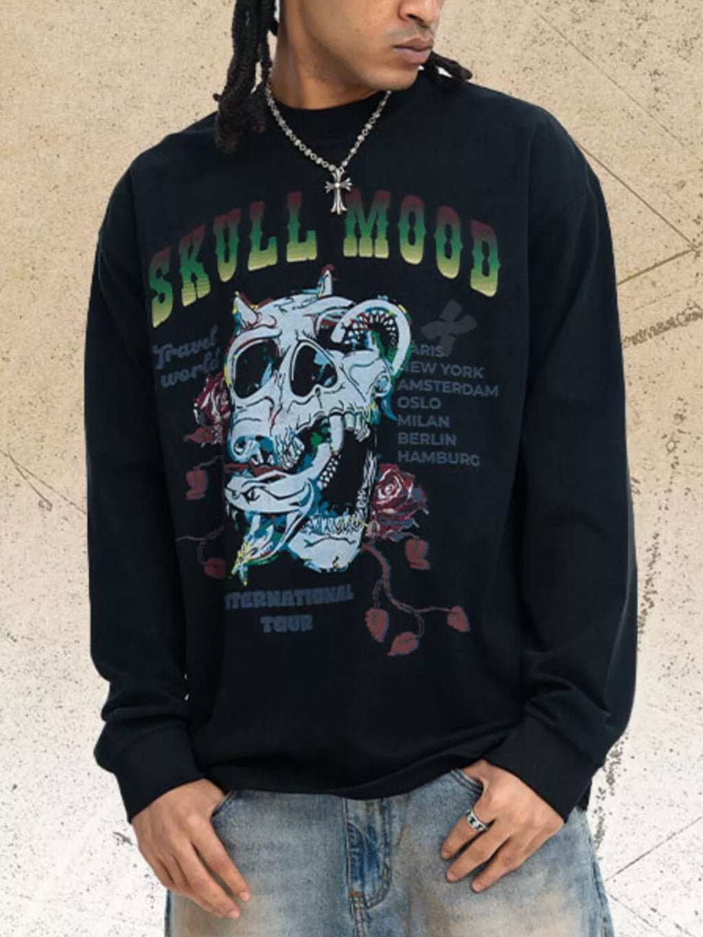 Men's Skull Mood Graphic Long Sleeve T-Shirt