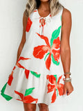 Floral Tie Neck Sleeveless Ruffled Sundress