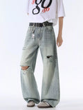 Men's Wash Distressed Wide Leg Jeans