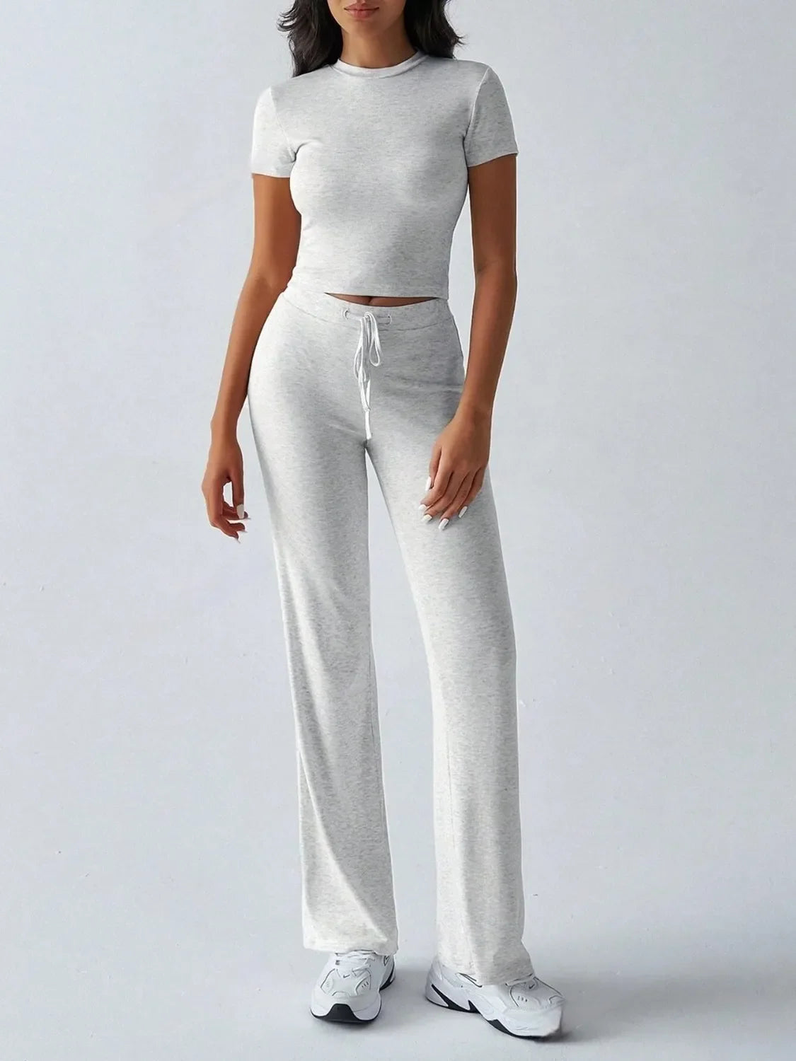 Round Neck Short Sleeve Top and Pants Set