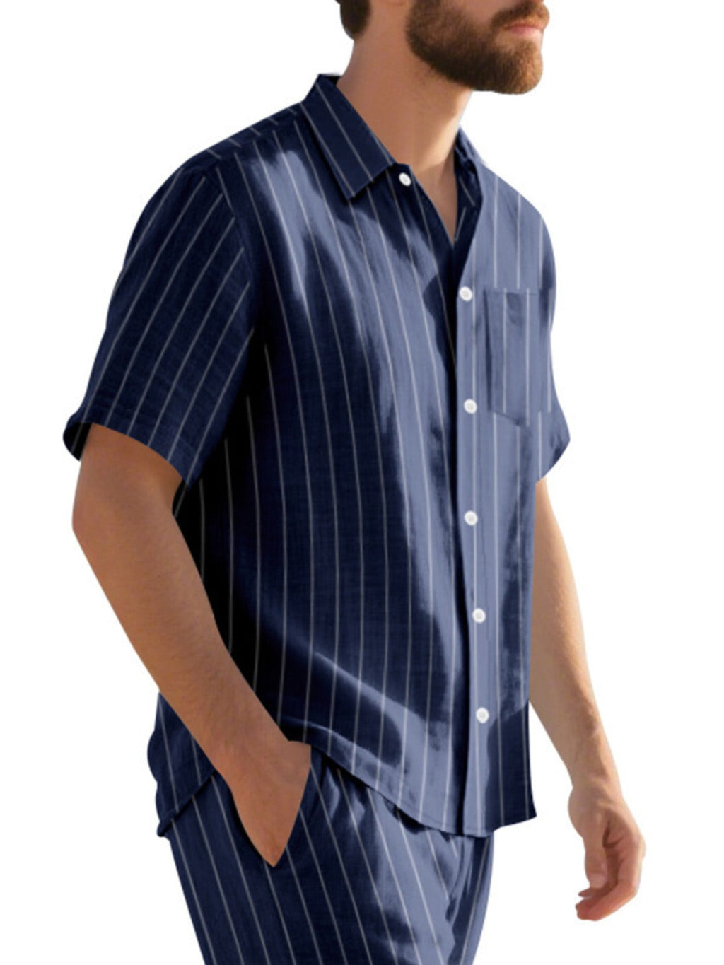 Men's Full Size Casual Striped Short Sleeve Shirt Plus Size