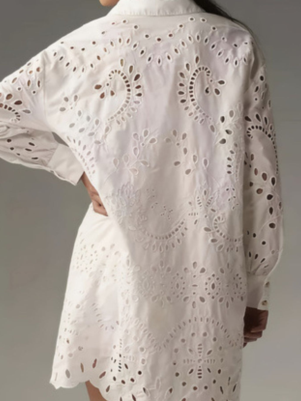 Eyelet Button Up Longline Shirt