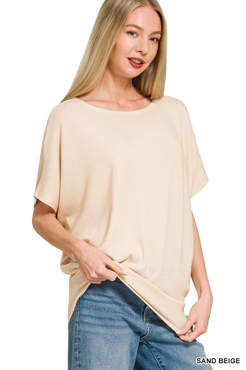 Zenana Hacci Dolman Sleeve Boat Neck Top