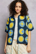 POL Openwork Short Sleeve Crochet Shirt