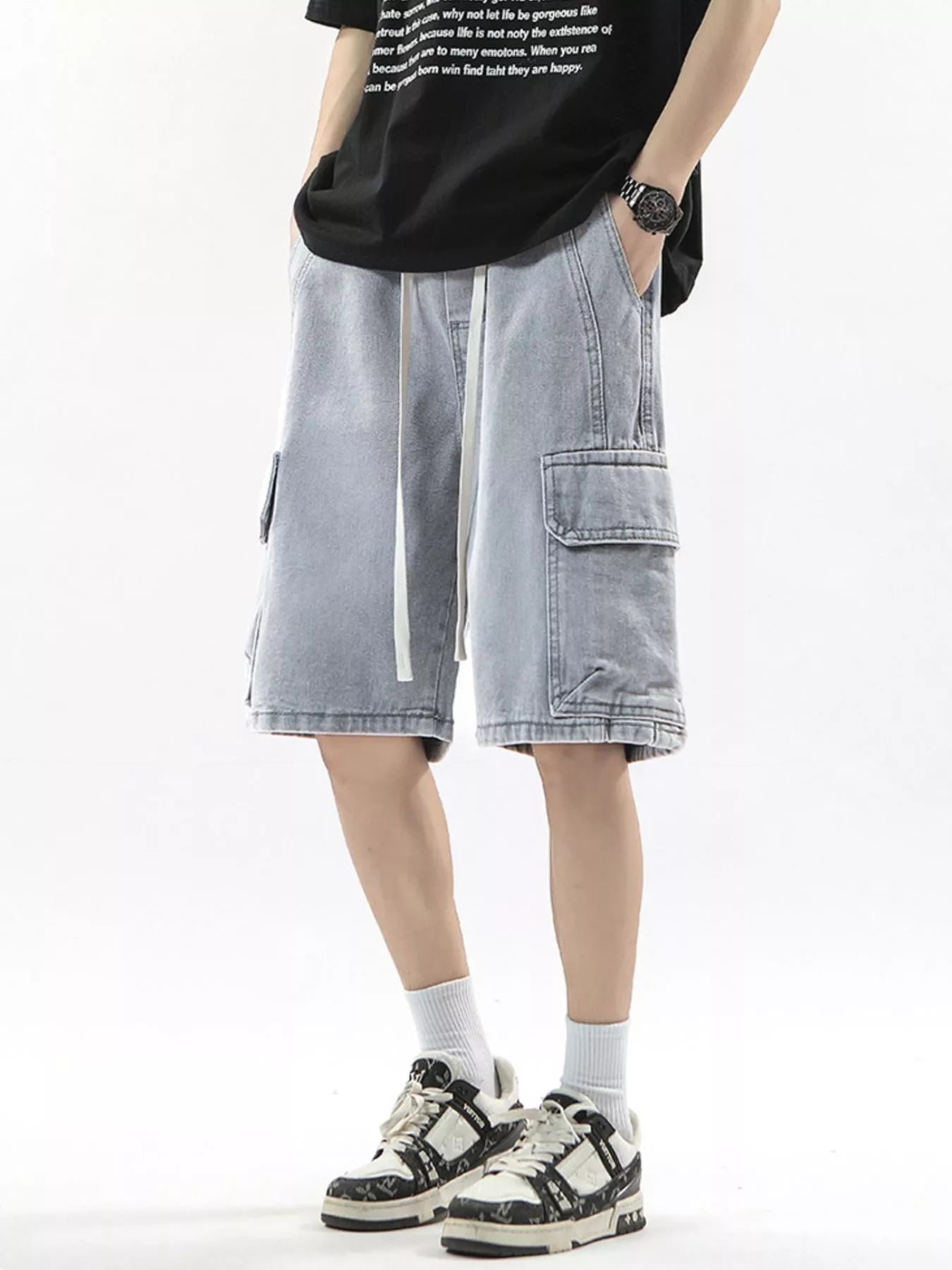 Men's Full Size Wash Drawstring Cargo Shorts Plus Size