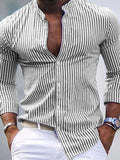 Men's Full Size Striped Button Up Slim Fit Shirt Plus Size