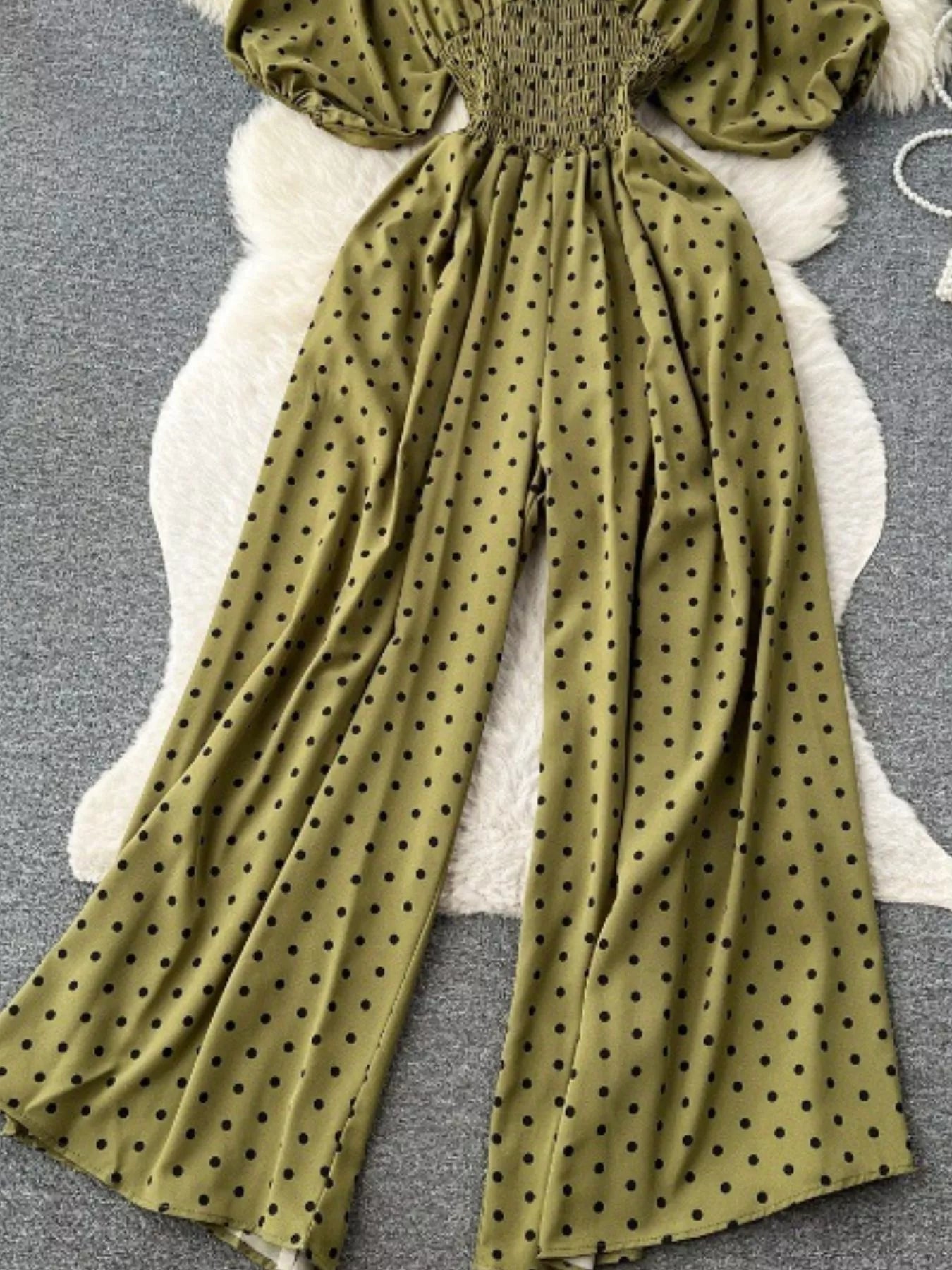 Smocked V-Neck Wide Leg Jumpsuit