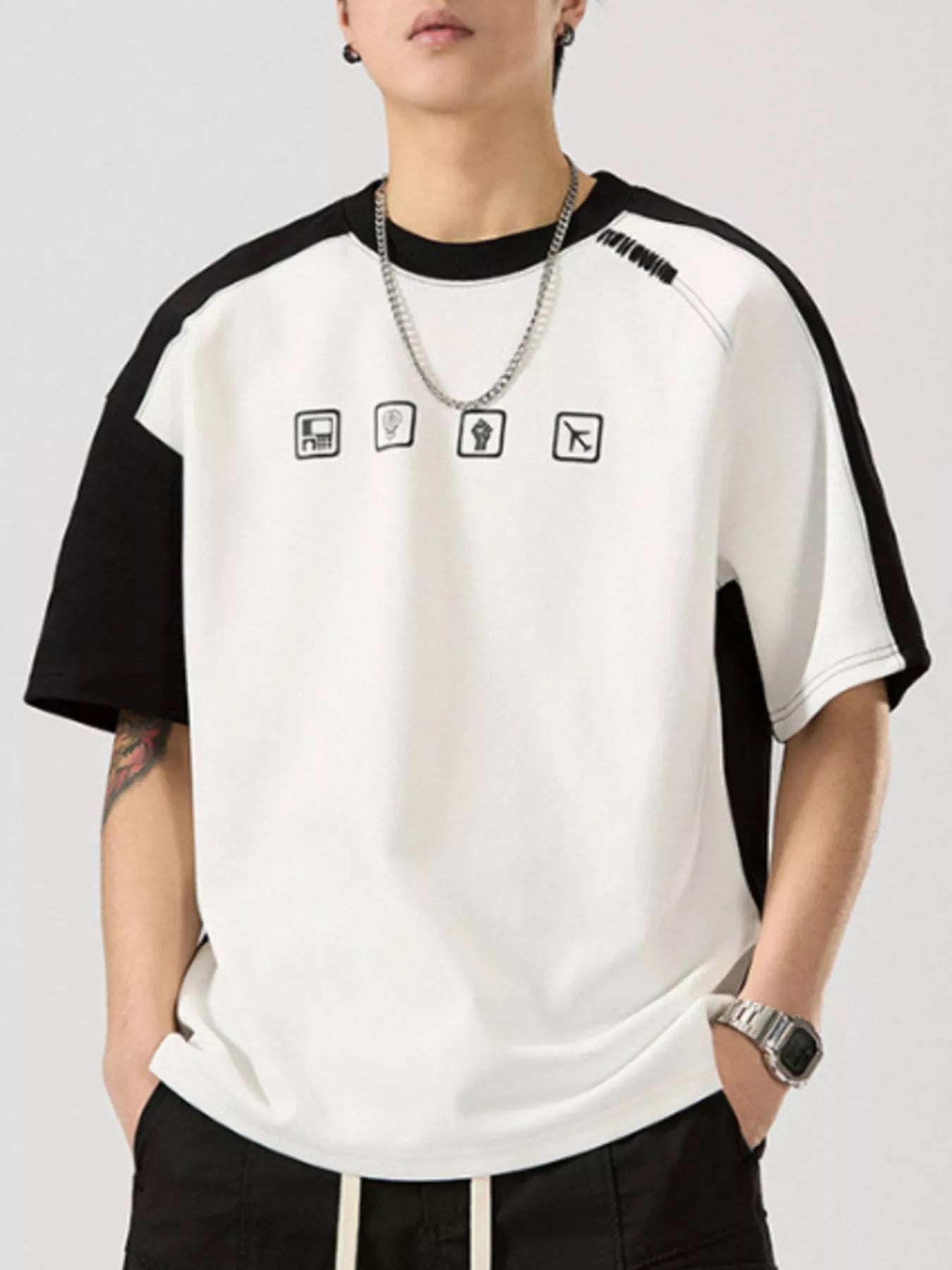 Men's Full Size Contrast Sleeve Casual T-Shirt Plus Size