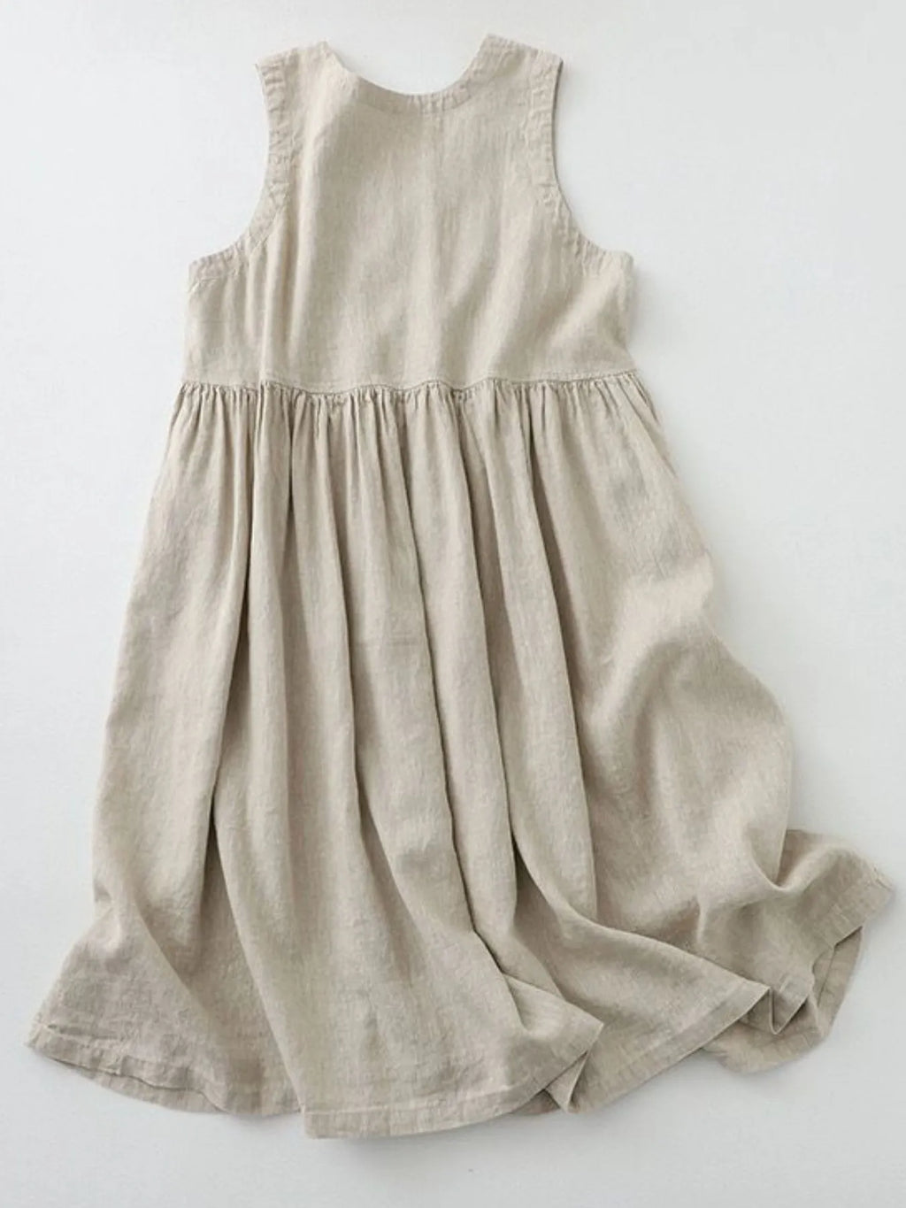 V-Neck Button Detail Sleeveless Midi Dress