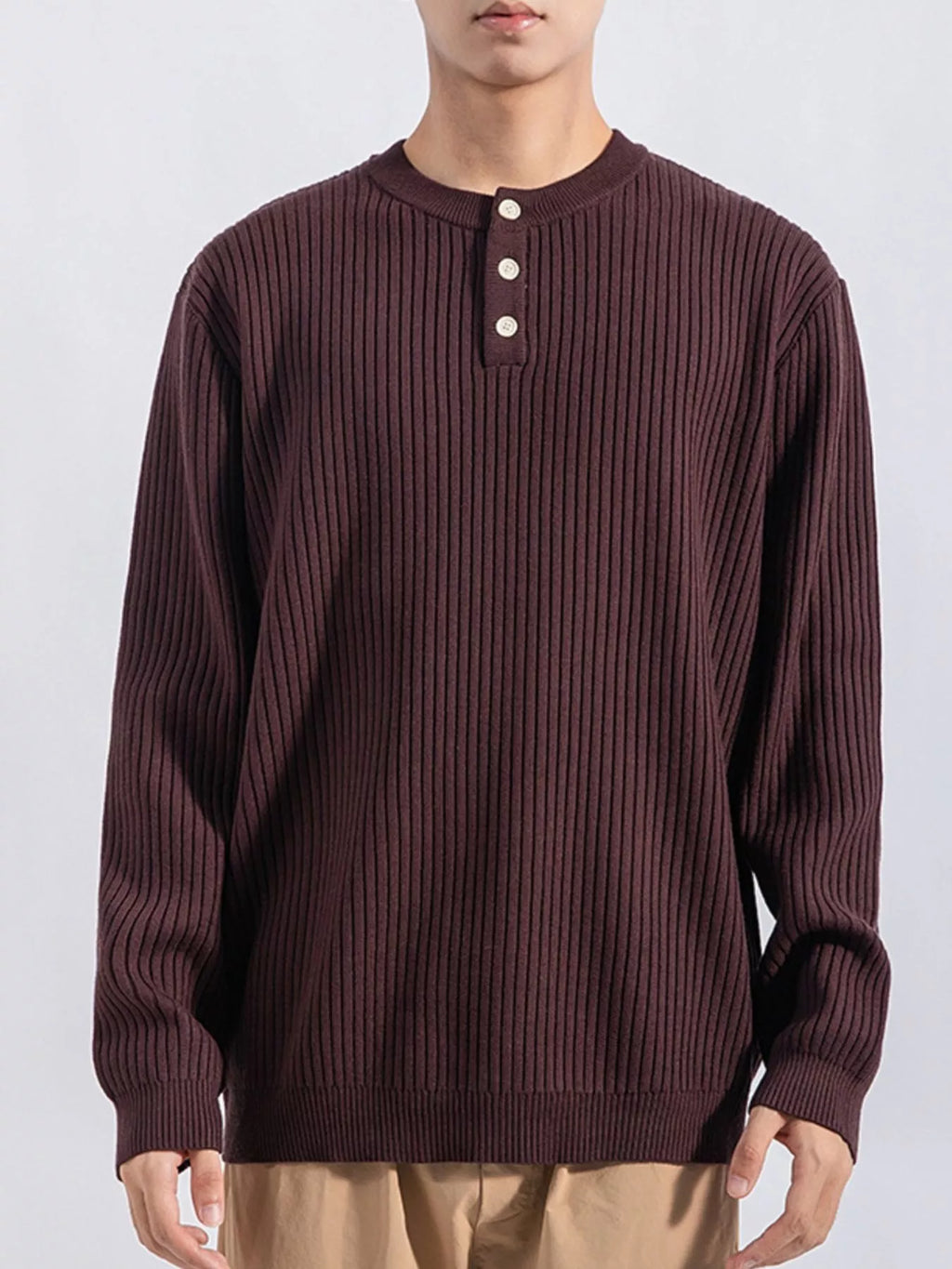 Men's Plus Size Ribbed Button Detail Knit Top