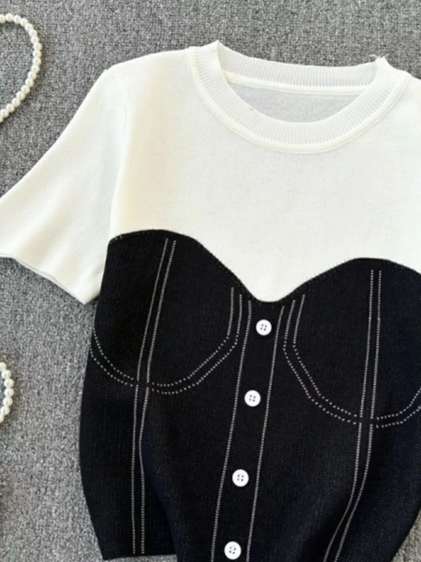 Color Block Short Sleeve Knit T-Shirt
