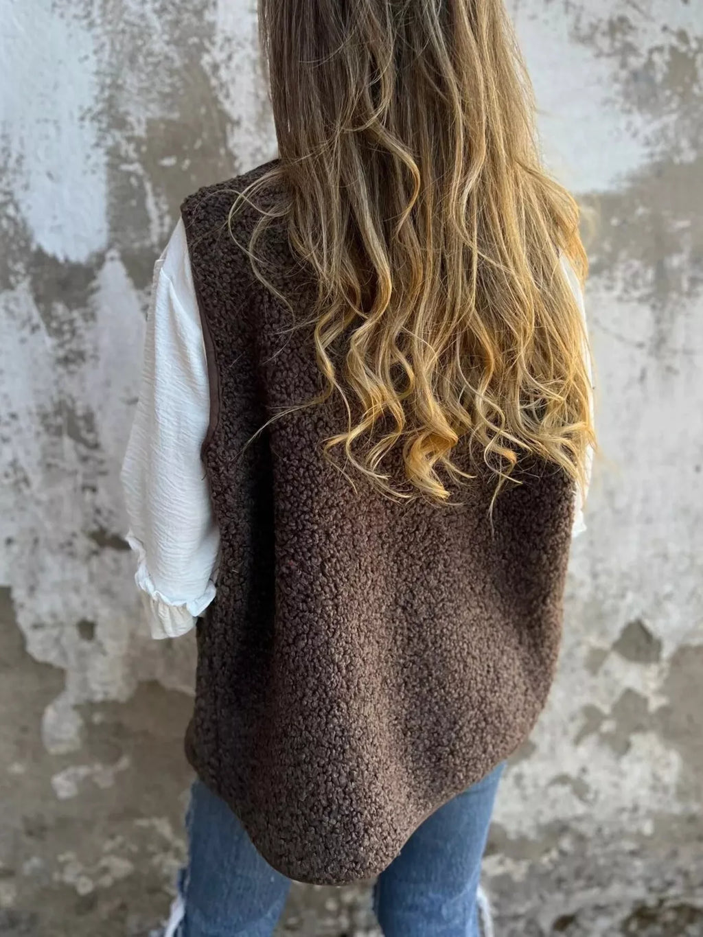 Full Size Cozy Sherpa Fleece Button-Up Vest Coat with Pockets Plus Size
