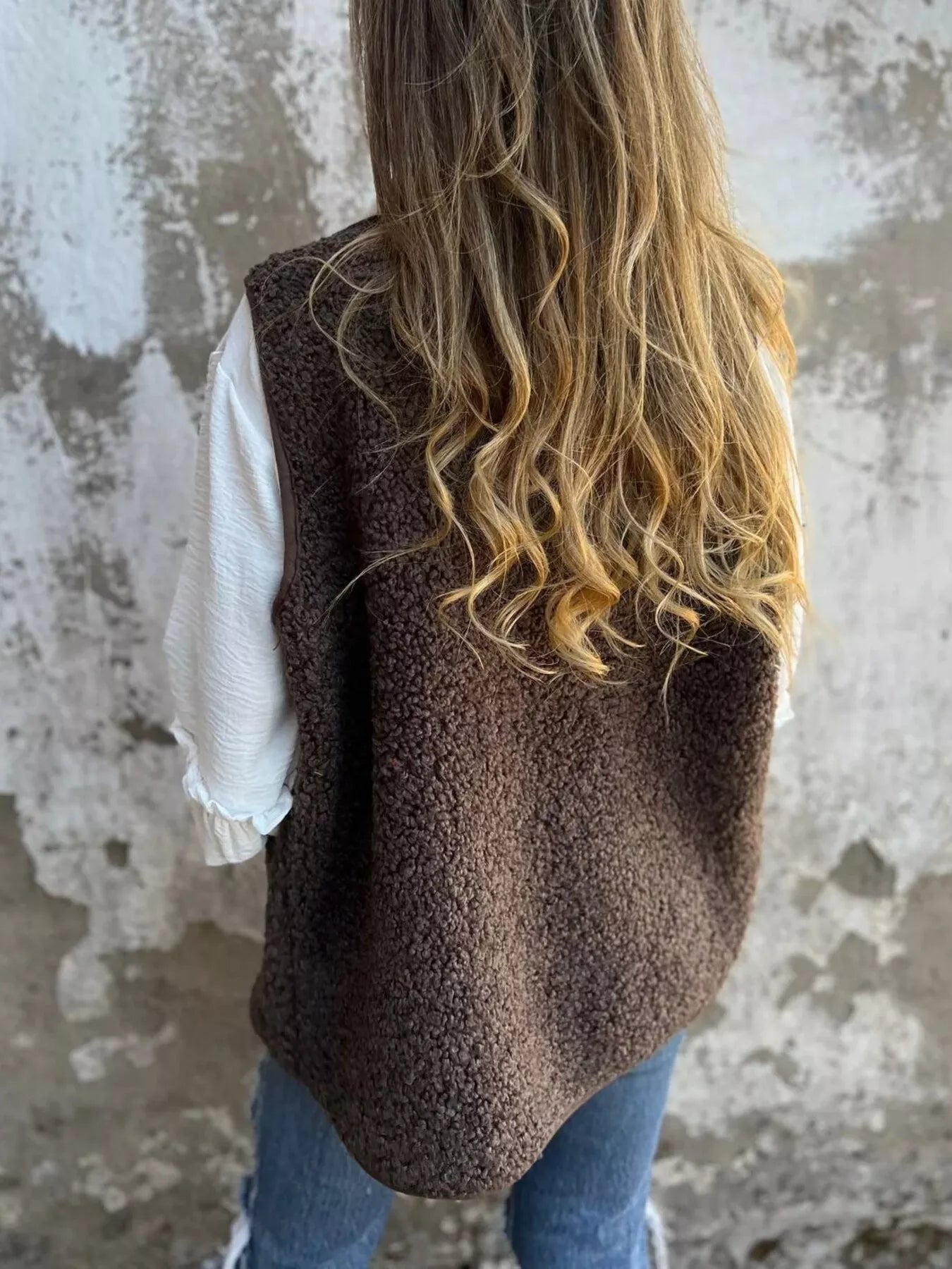 Full Size Cozy Sherpa Fleece Button-Up Vest Coat with Pockets Plus Size