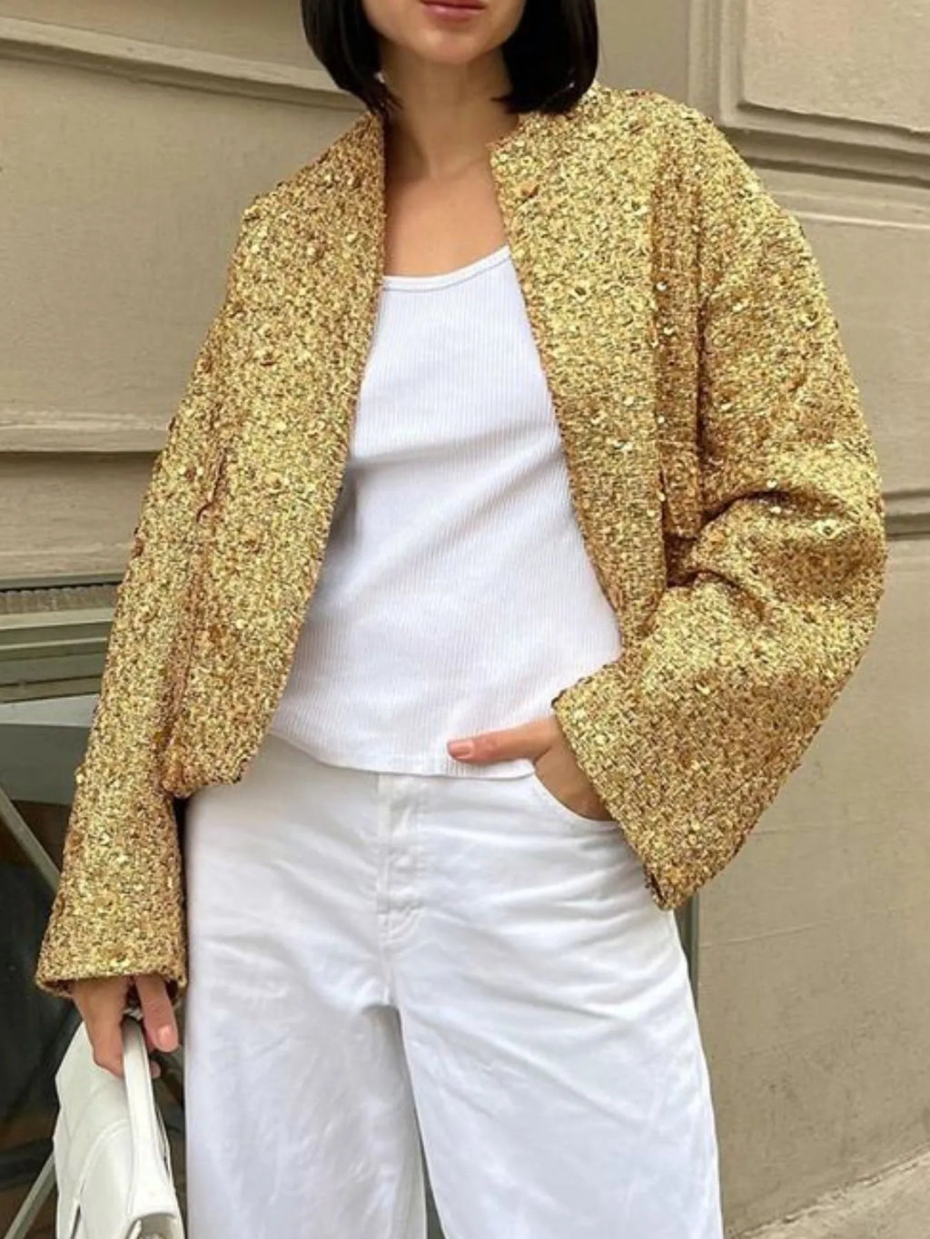 Sequin Long Sleeve Jacket with Pockets