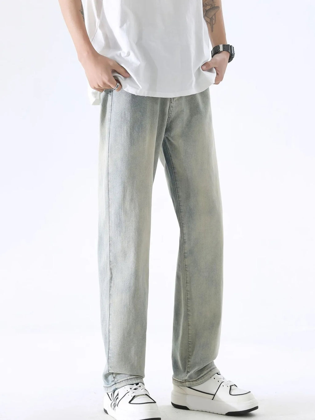 Men's Full Size Wash Wide Leg Jeans Plus Size
