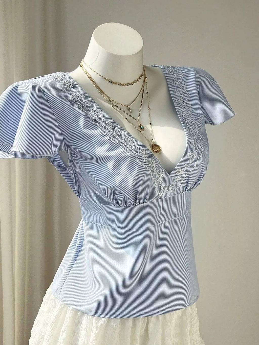 Lace Trim V-Neck Blouse