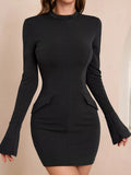 Mock Neck Bell Sleeve Bodycon Mini Dress