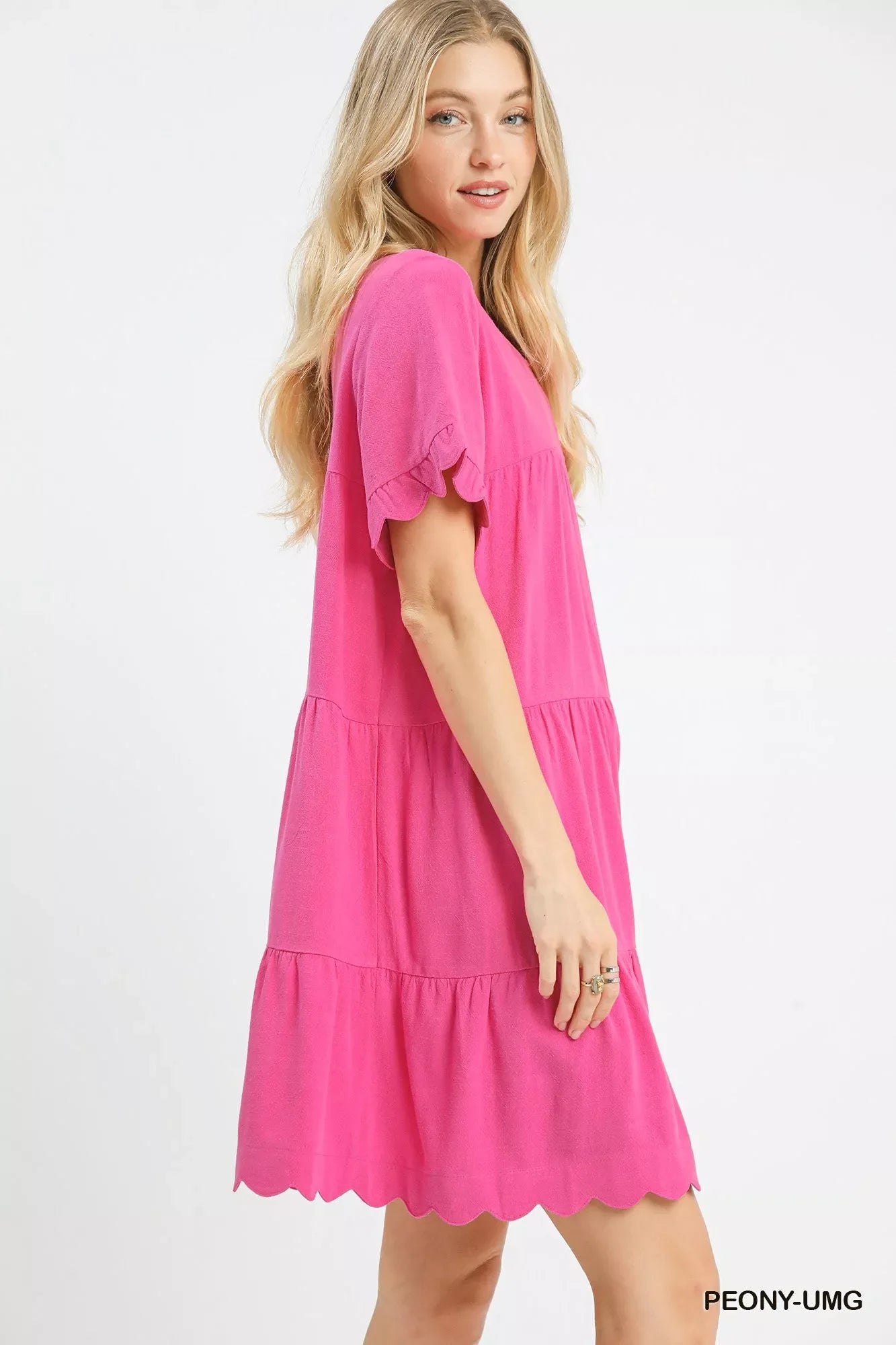 Umgee Linen Tiered Babydoll Dress with Ruffle Sleeves