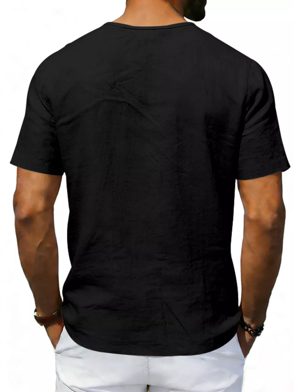 Men's Full Size Casual V-Neck Linen T-Shirt Plus Size