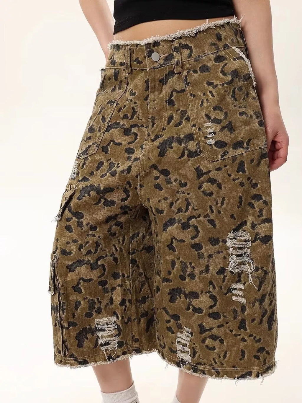Men's Full Size Distressed Camo Print Denim Shorts Plus Size