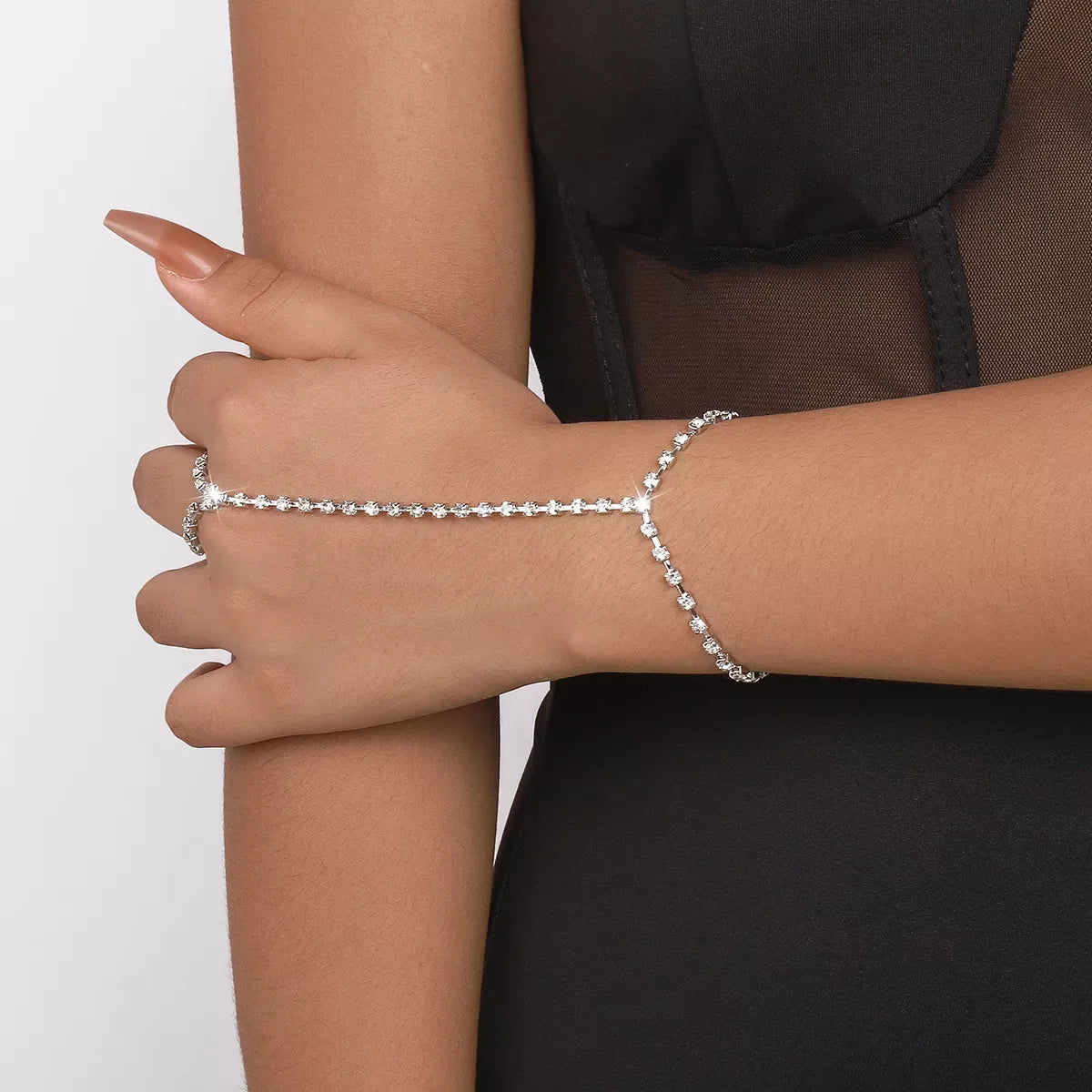 Alloy Rhinestone Bracelet with Ring